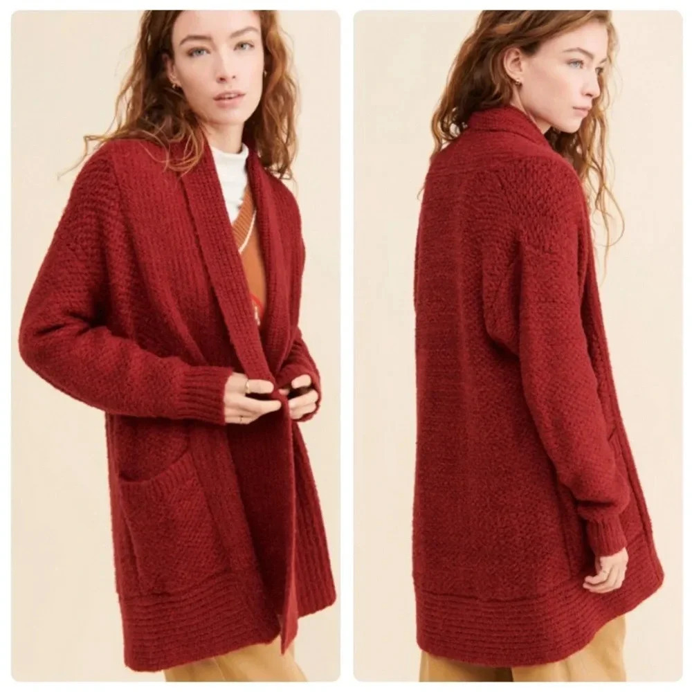 Anthropologie Pilcro Eyelash Cardigan Size Small Wine Red NWT New